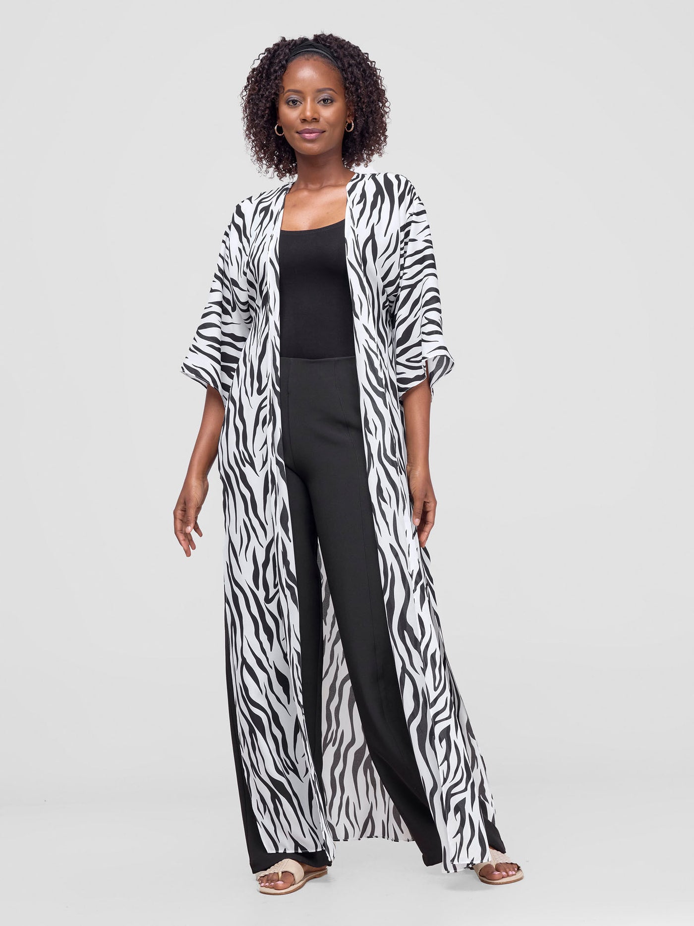 Vivo Basic Nandi High Slit Kimono -  Black / White Print