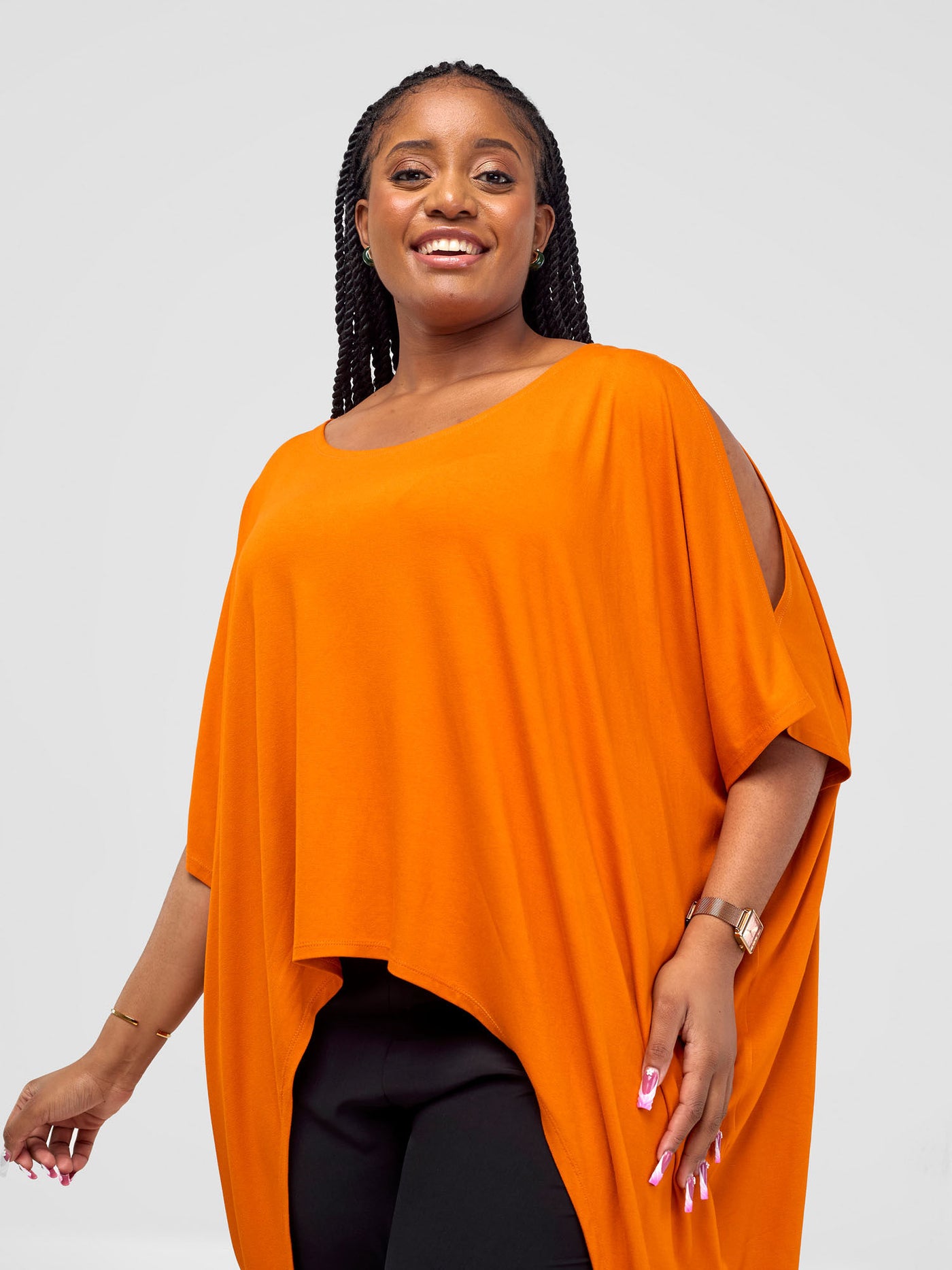 Vivo Basic Wide High Low Jersey Top - Orange