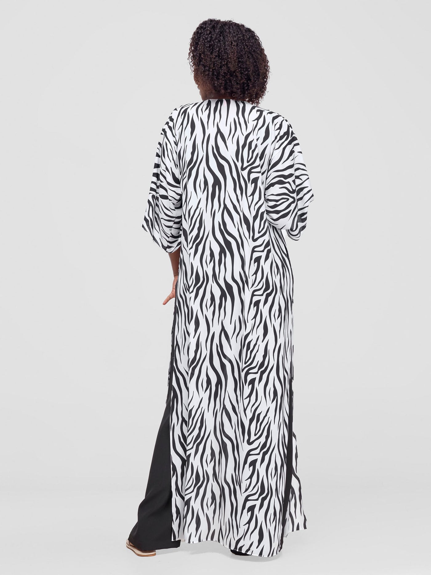 Vivo Basic Nandi High Slit Kimono -  Black / White Print