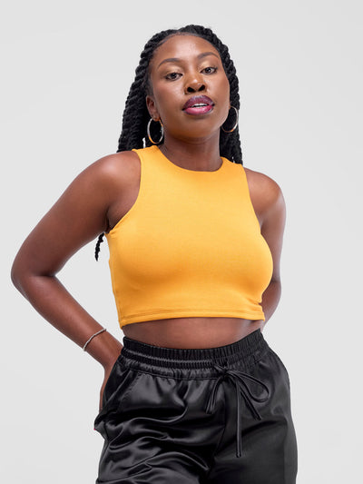 Zoya Basic Racer Back Crop Top - Mustard