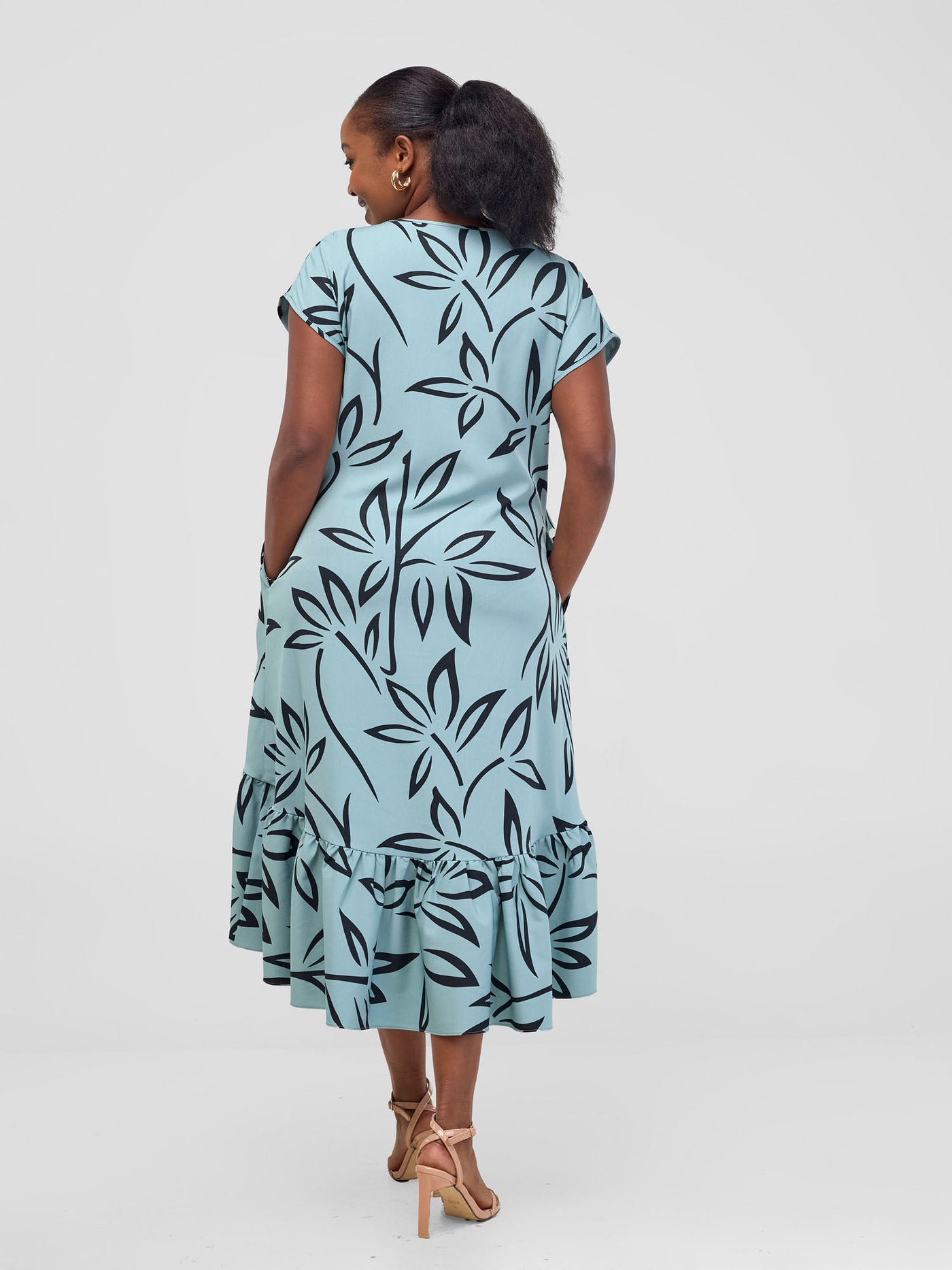 Vivo Zahari Drop Shoulder High Low Dress - Mint / Black Weni Print - Shopzetu