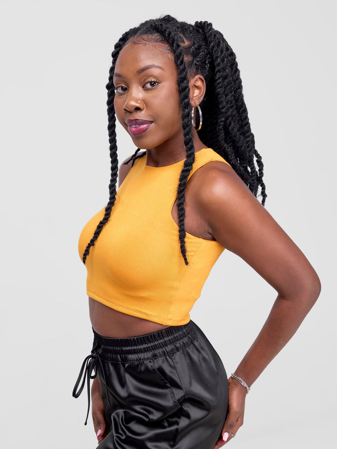 Zoya Basic Racer Back Crop Top - Mustard