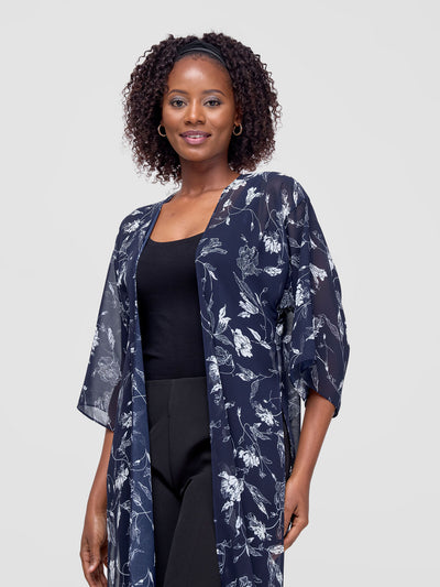 Vivo Basic Nandi High Slit Kimono -  Navy / White Print