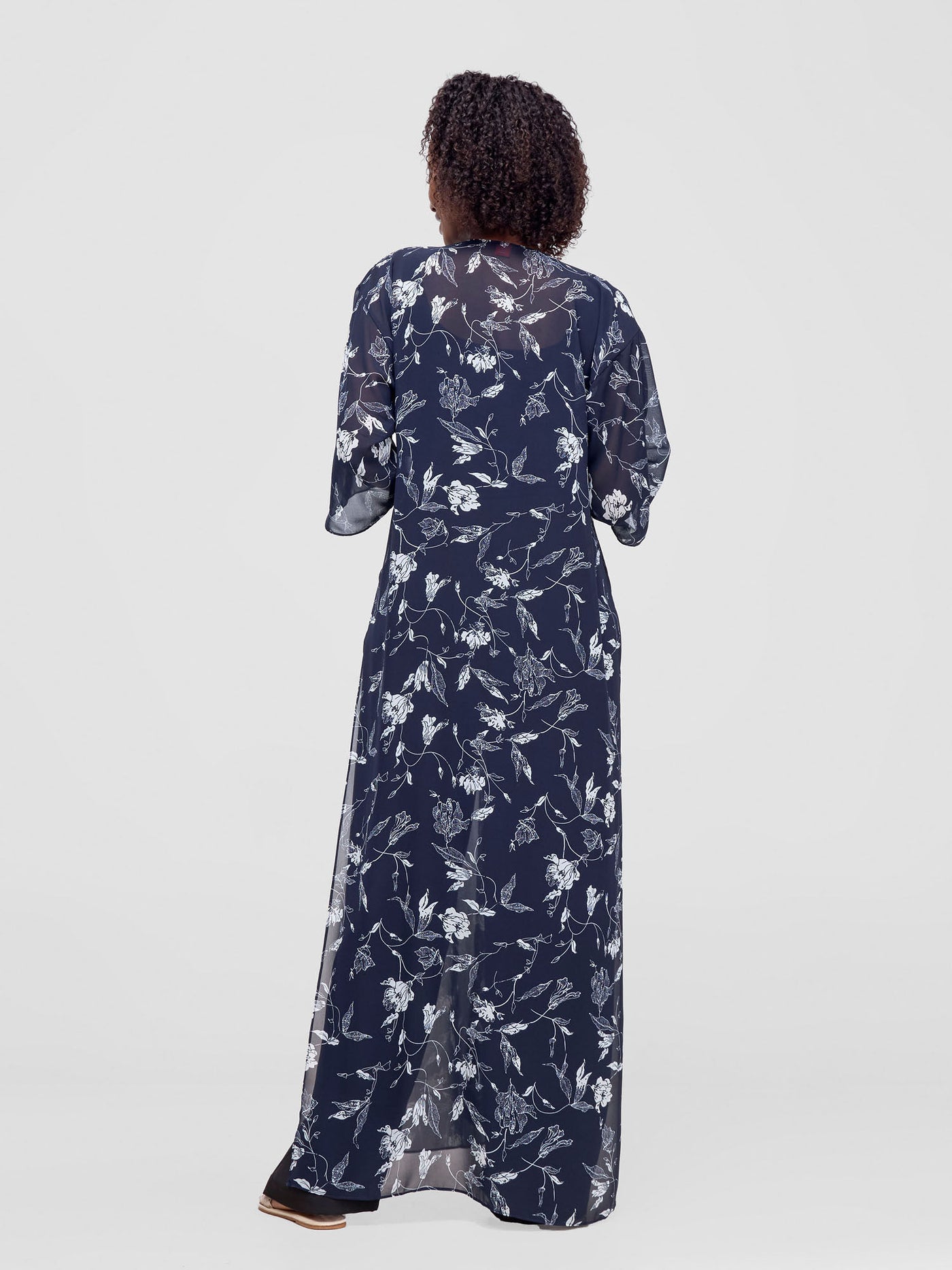 Vivo Basic Nandi High Slit Kimono -  Navy / White Print