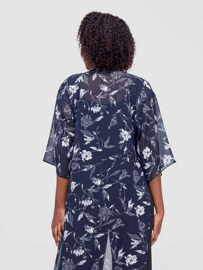 Vivo Basic Nandi High Slit Kimono -  Navy / White Print