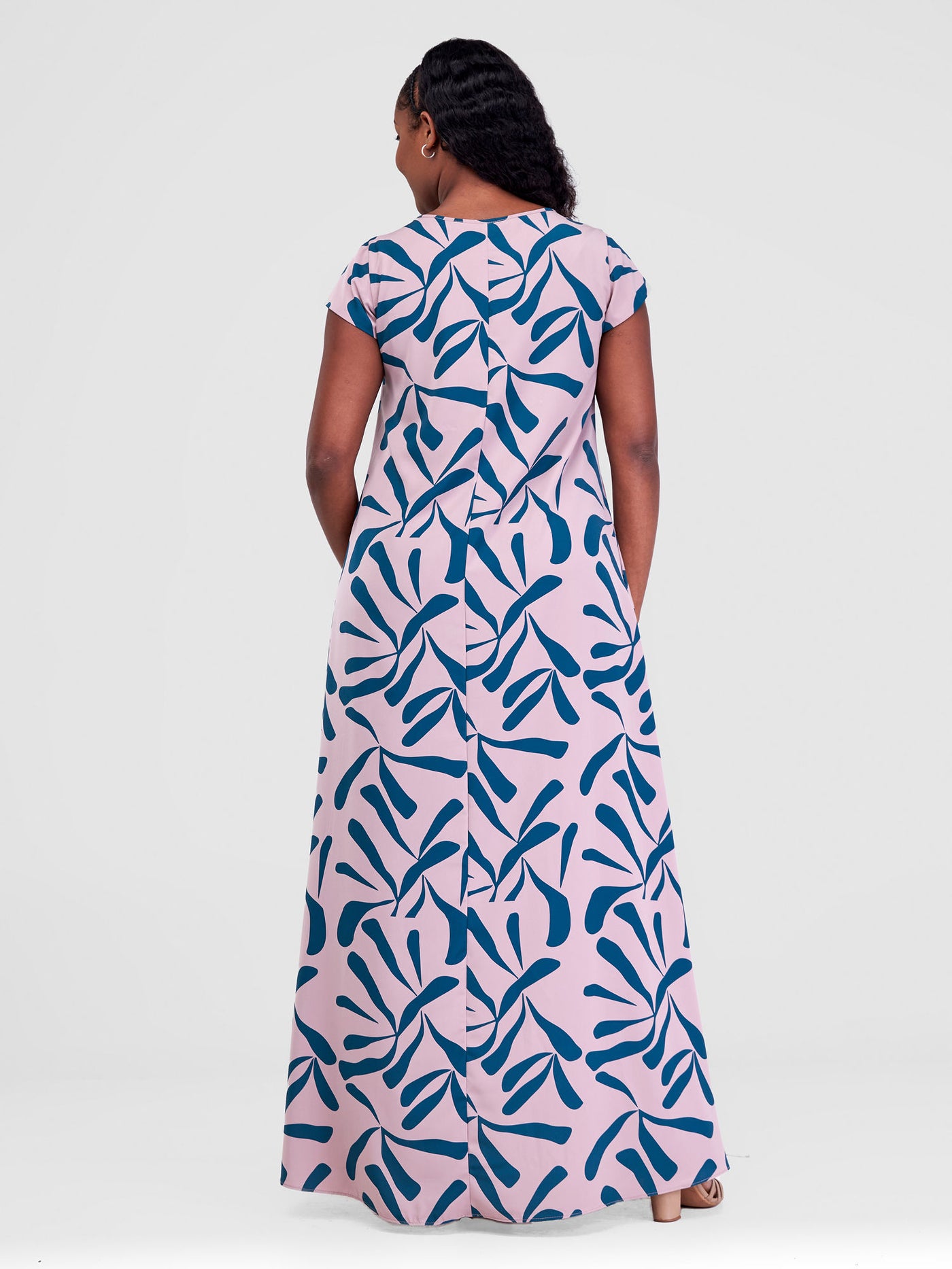 Vivo Basic Cap Sleeve Maxi Tent Dress - Mauve / Teal  Tuli Print