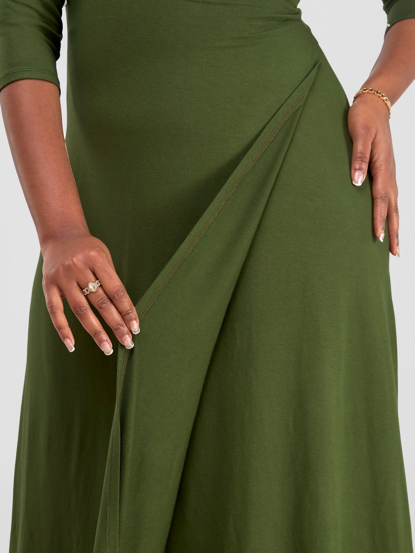 Vivo Basic 3/4 Sleeve A-Line Wrap Maxi Dress - Hunters