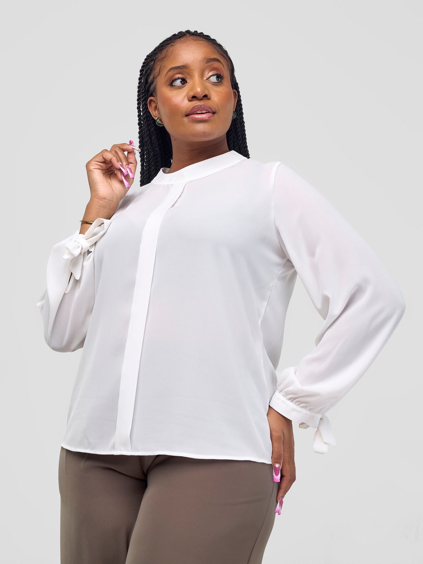 Vivo Alora Round Neck Top - Off-white