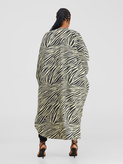 Vivo Basic Open Kaftan - Cream / Black Print