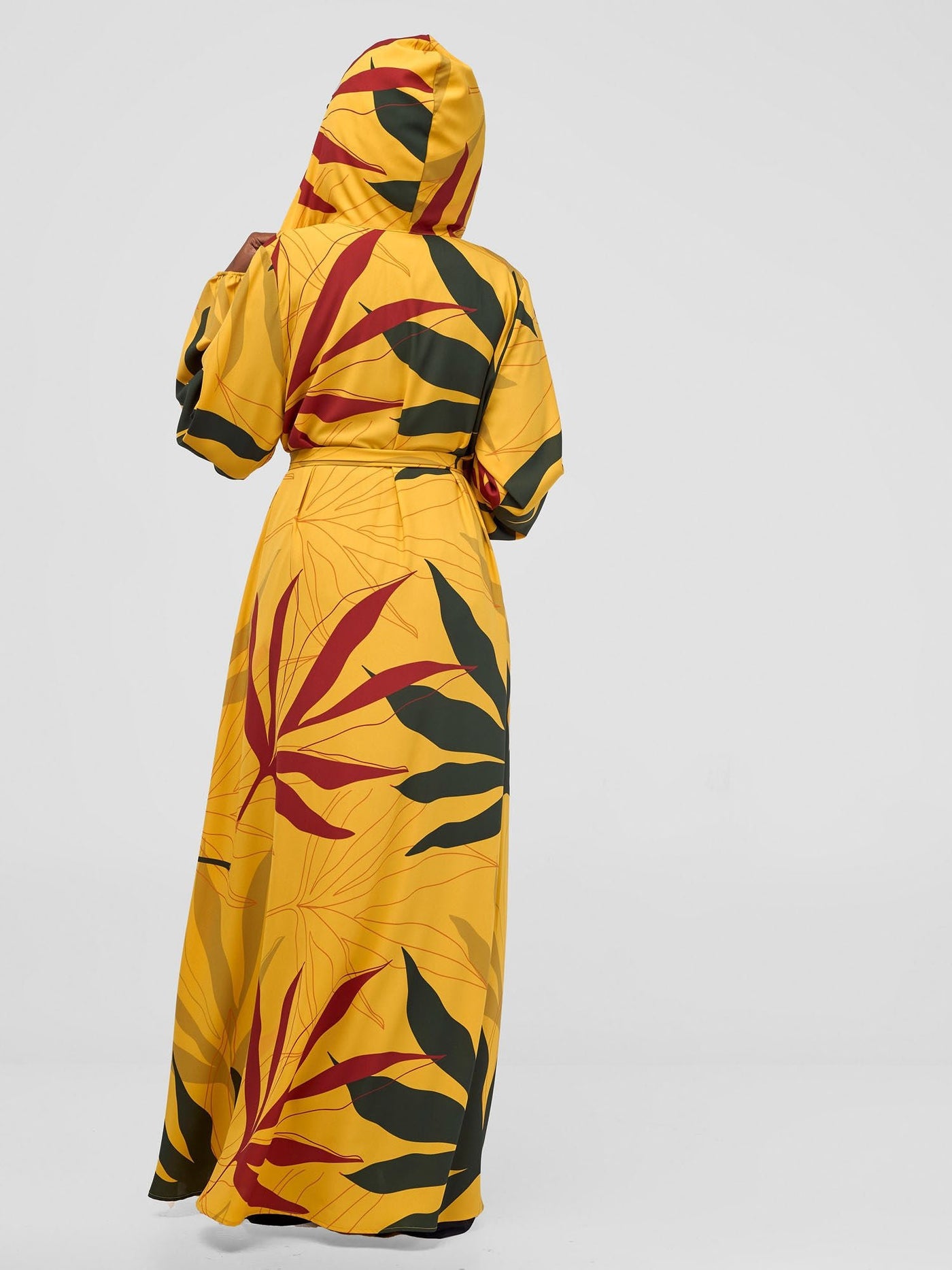 Vivo Kelemi Hooded Kimono - Mustard / Rust Leke Print - Shopzetu