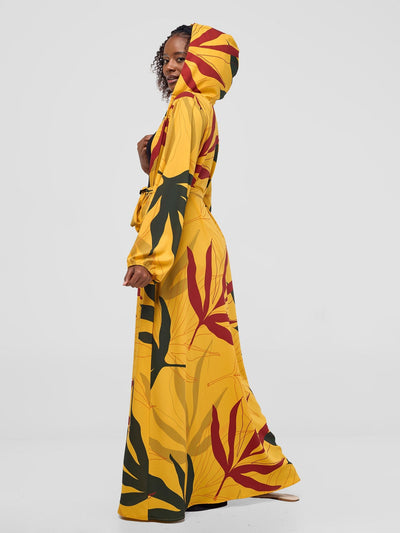 Vivo Kelemi Hooded Kimono - Mustard / Rust Leke Print - Shopzetu