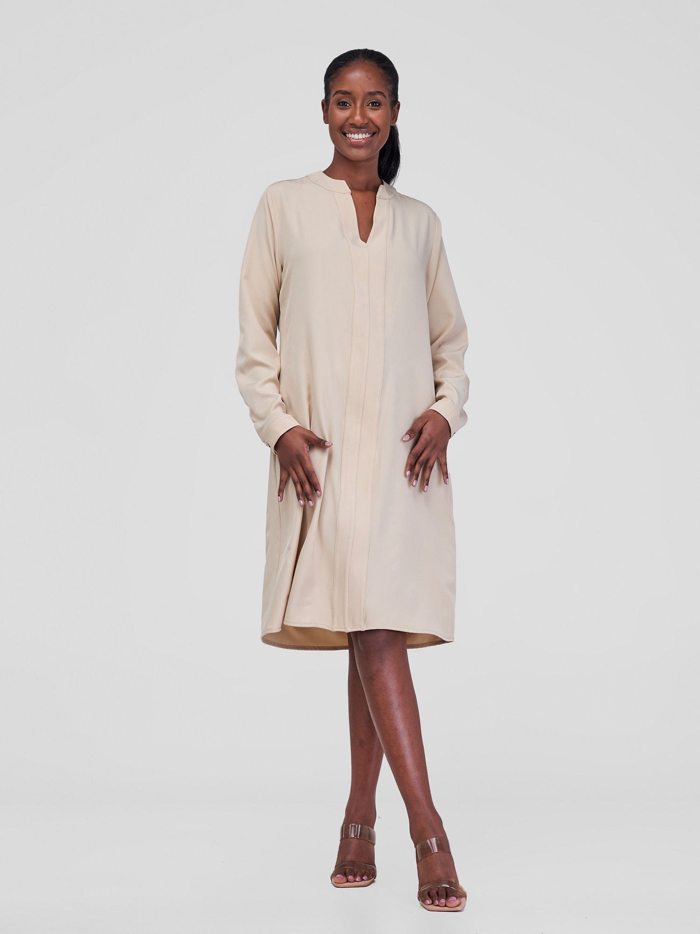 Vivo Ajani V-Neck Shift Dress - Beige