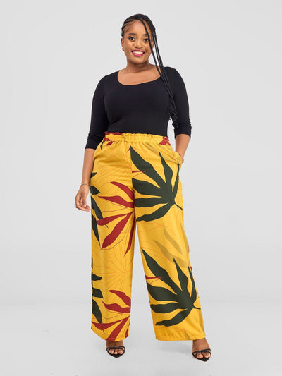 Vivo Kelemi Wide Leg Pants - Mustard / Rust Leke Print - Shopzetu