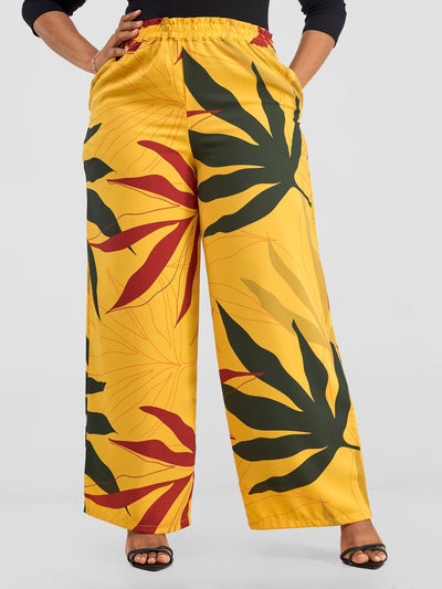 Vivo Kelemi Wide Leg Pants - Mustard / Rust Leke Print - Shopzetu