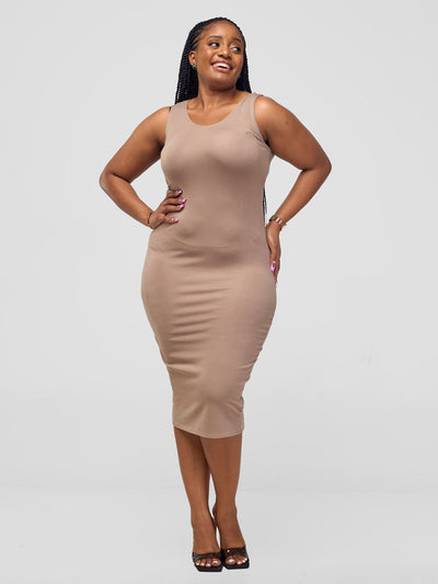 Basic Sleeveless Leila Bodycon Dress - Light Taupe