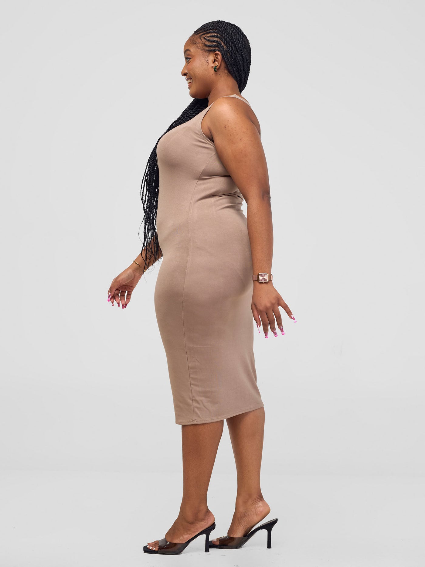 Basic Sleeveless Leila Bodycon Dress - Light Taupe