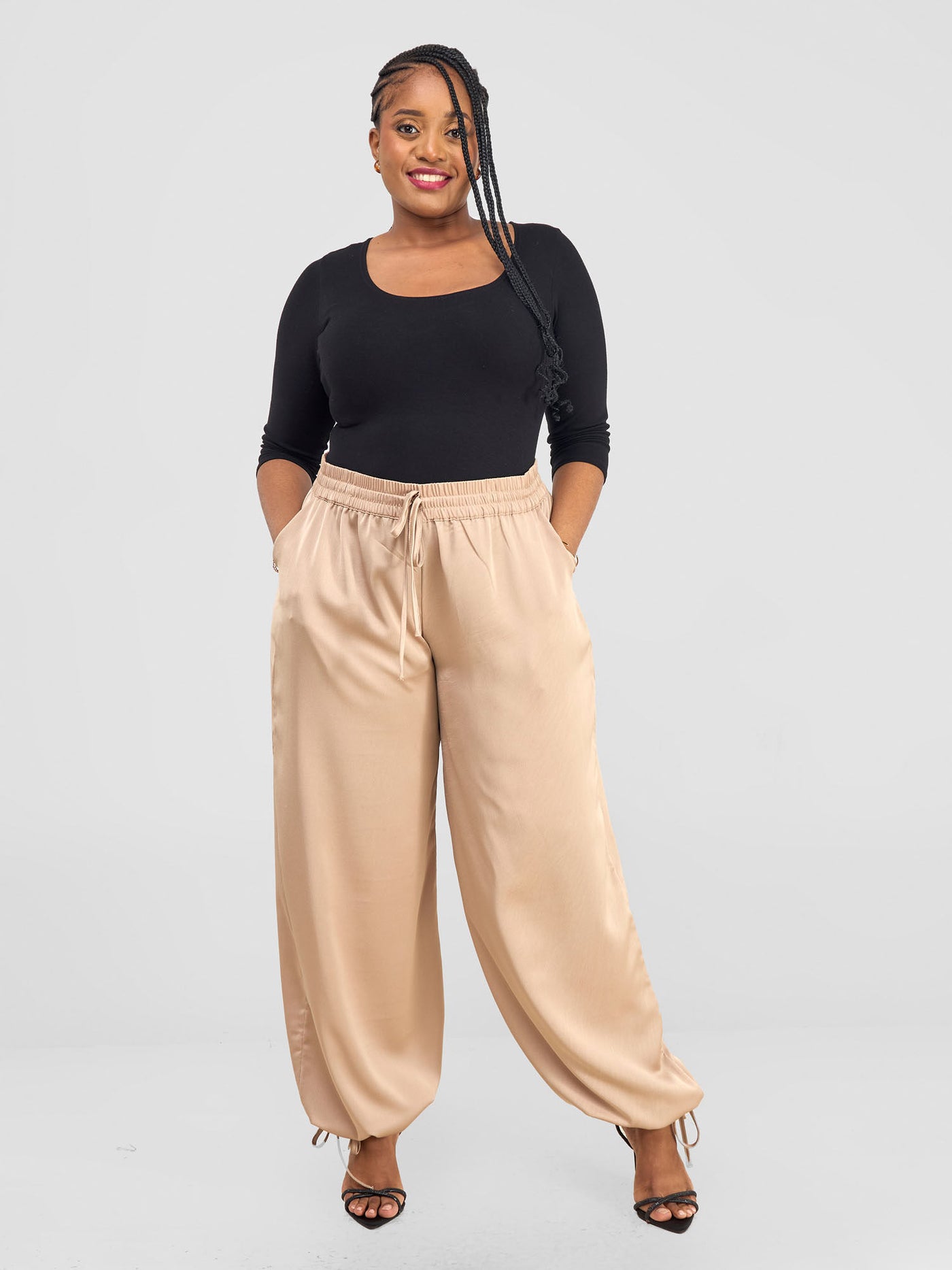 Vivo Satin Drawstring Pants - Capuccino