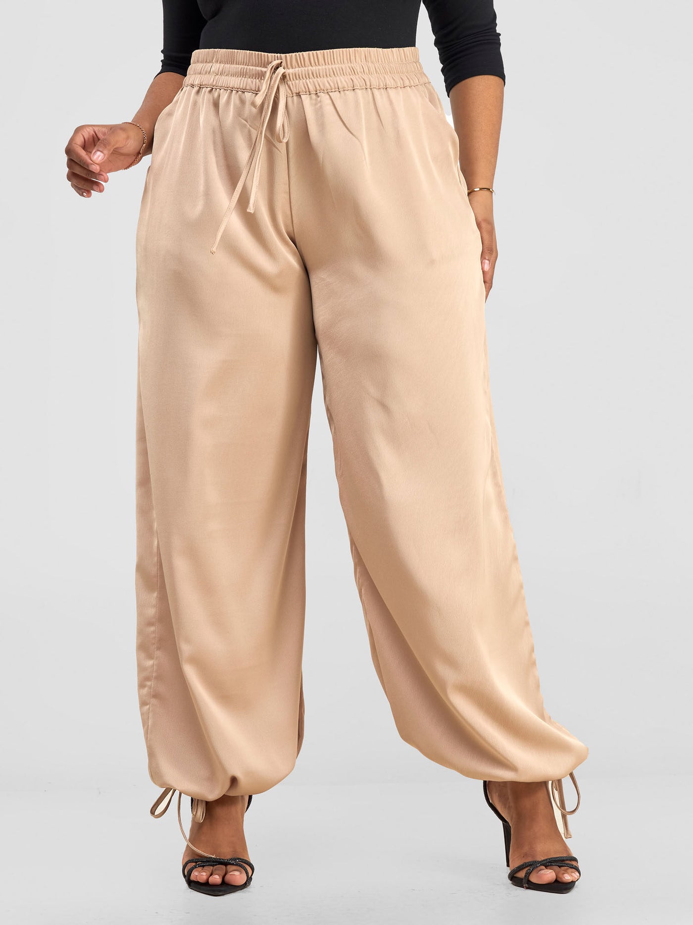 Vivo Satin Drawstring Pants - Capuccino