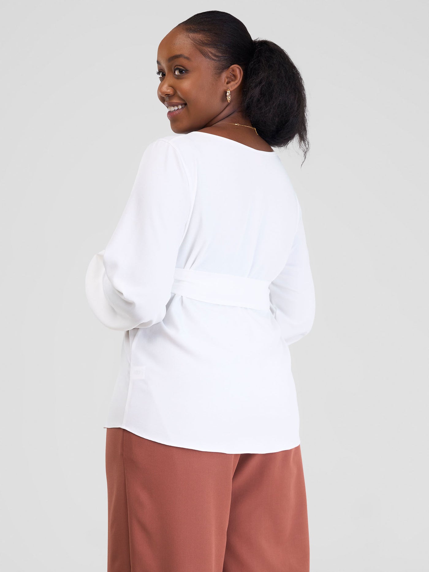 Vivo Zahari Bishop Sleeve Top With Belt - Off White