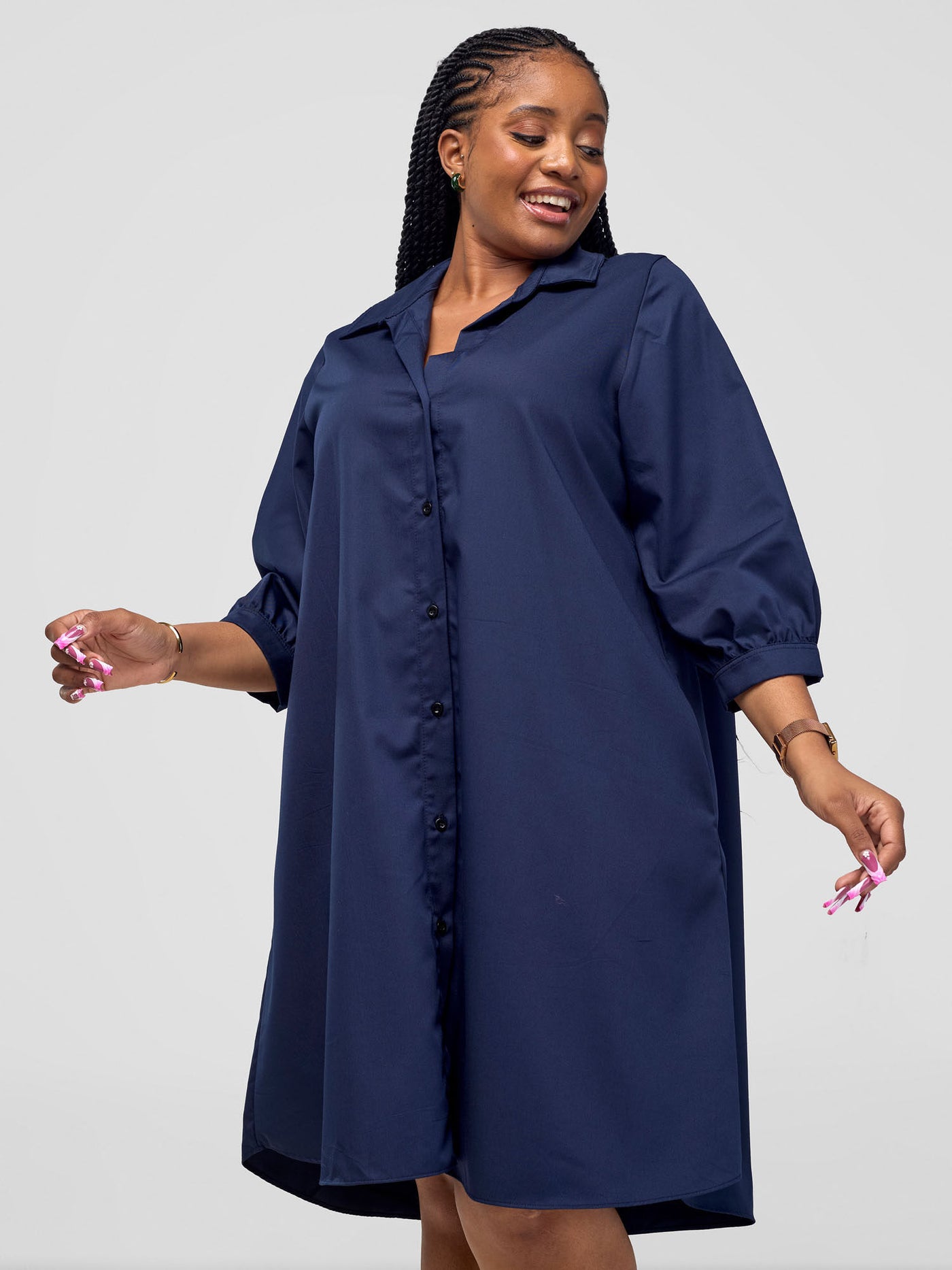 Vivo Reba Tent Shirt Dress - Navy Blue