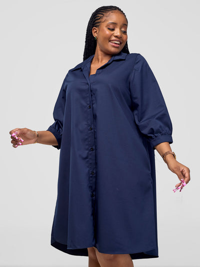 Reba Tent Shirt Dress - Navy Blue