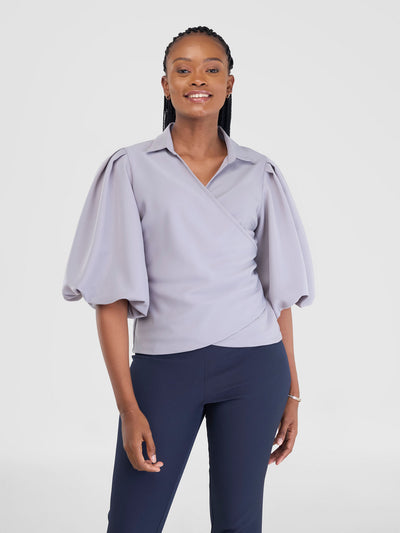 Vivo Zaria Bishop Sleeve Tie Top - Grey