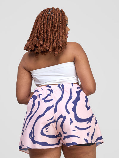 Zoya Shani Pleated Shorts - Navy / Peach Sani Print