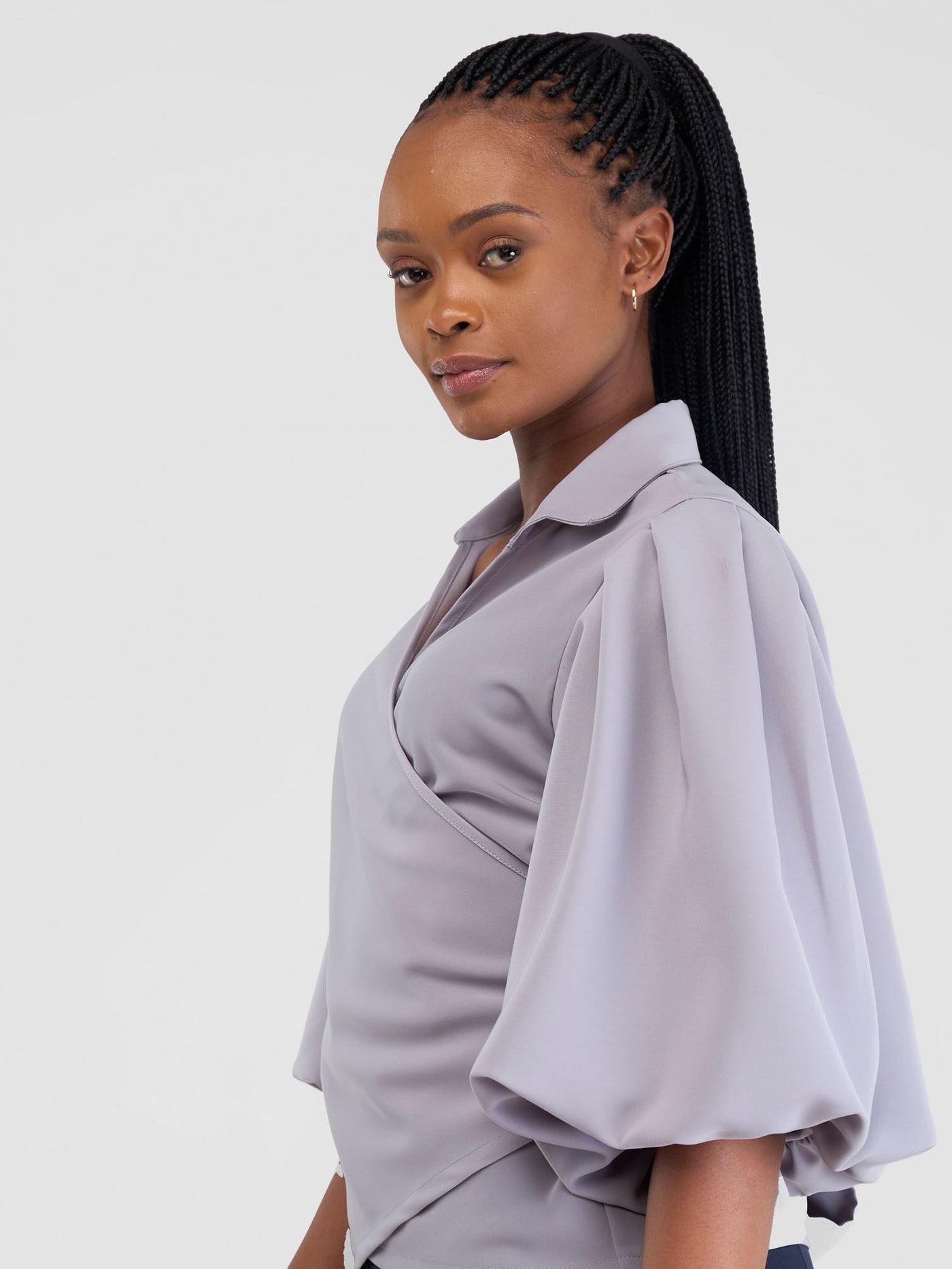 Vivo Zaria Bishop Sleeve Tie Top - Grey