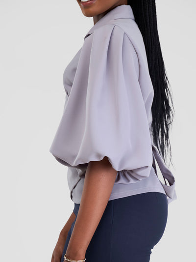 Vivo Zaria Bishop Sleeve Tie Top - Grey