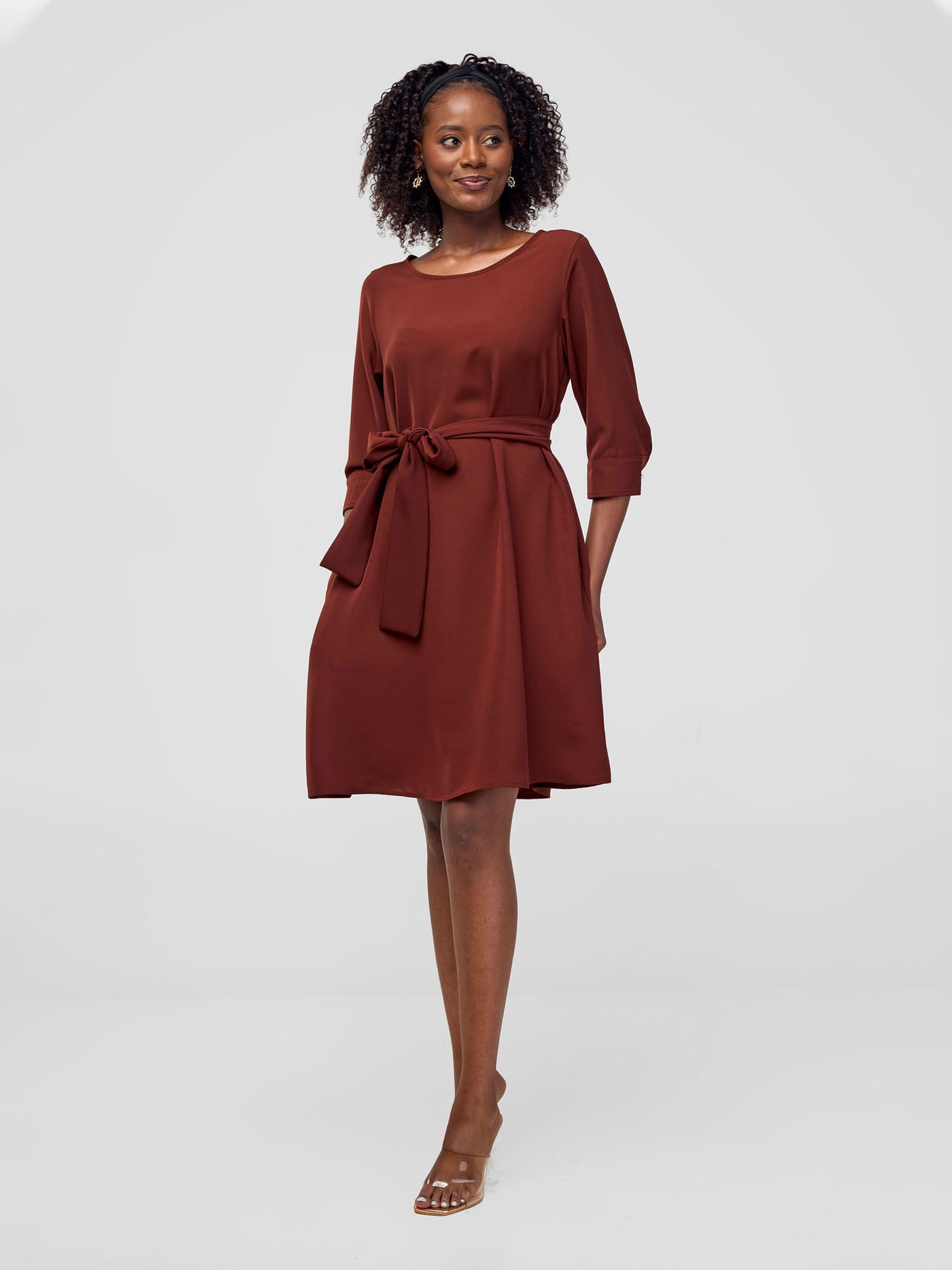 Tatili 3/4 Sleeve Tent Dress - Brown