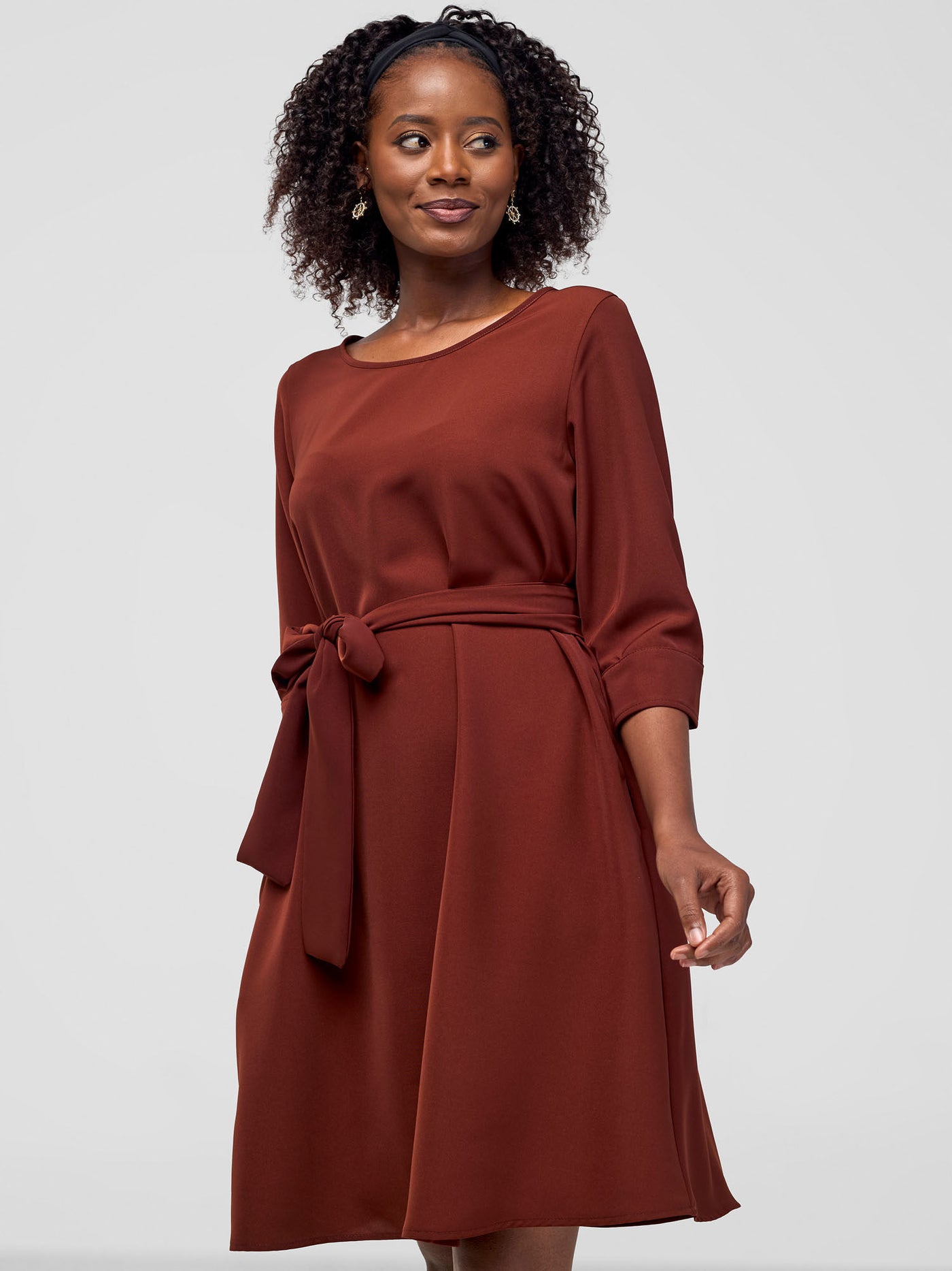 Tatili 3/4 Sleeve Tent Dress - Brown