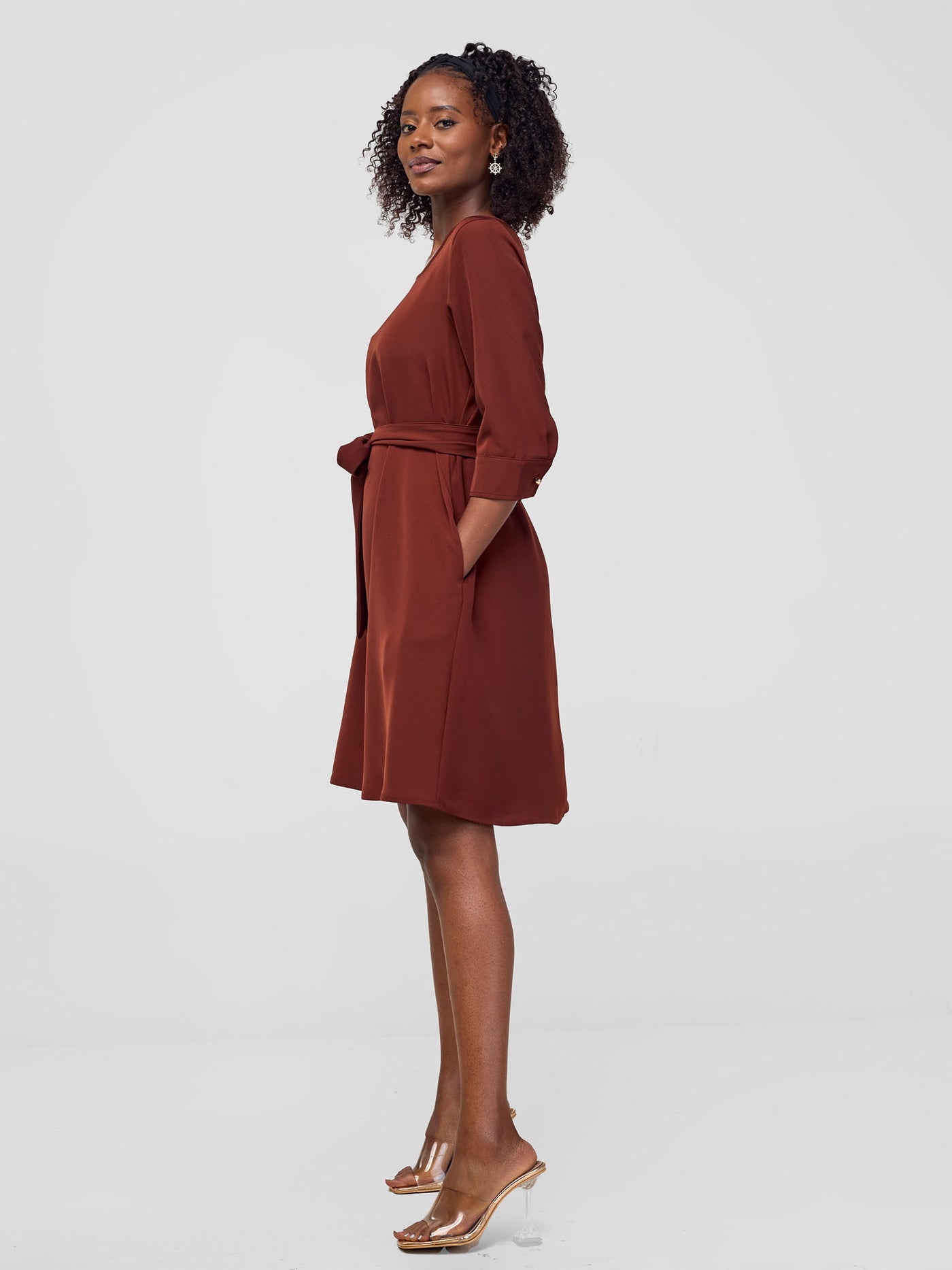 Tatili 3/4 Sleeve Tent Dress - Brown