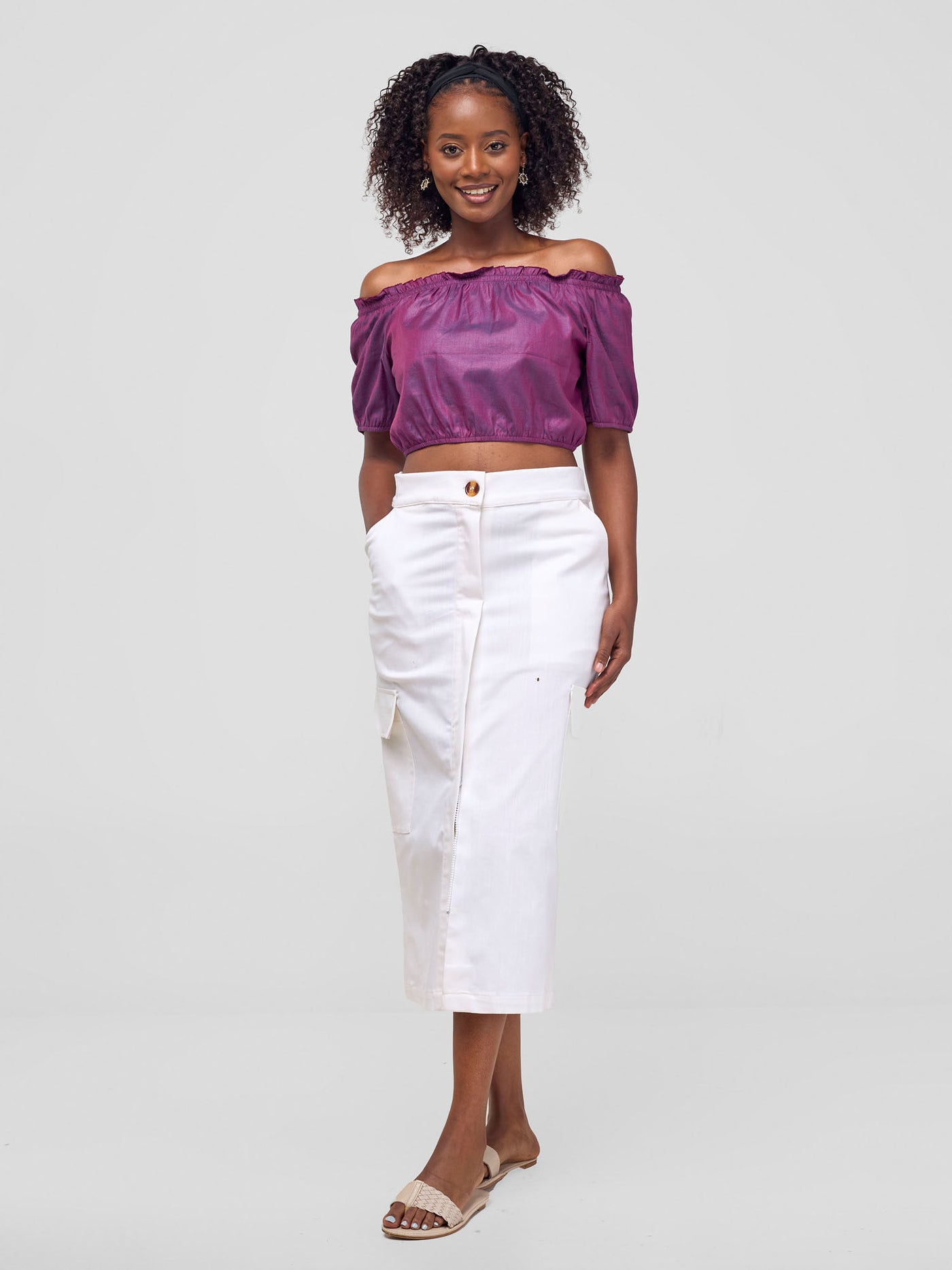 Kamari  Front Slit Midi Skirt - White Cloud