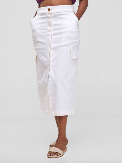 Kamari  Front Slit Midi Skirt - White Cloud