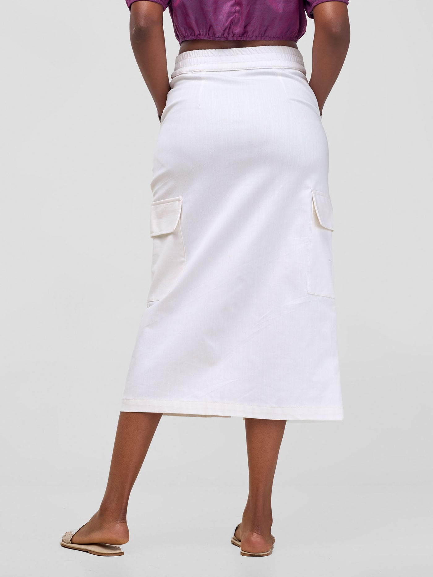 Kamari  Front Slit Midi Skirt - White Cloud