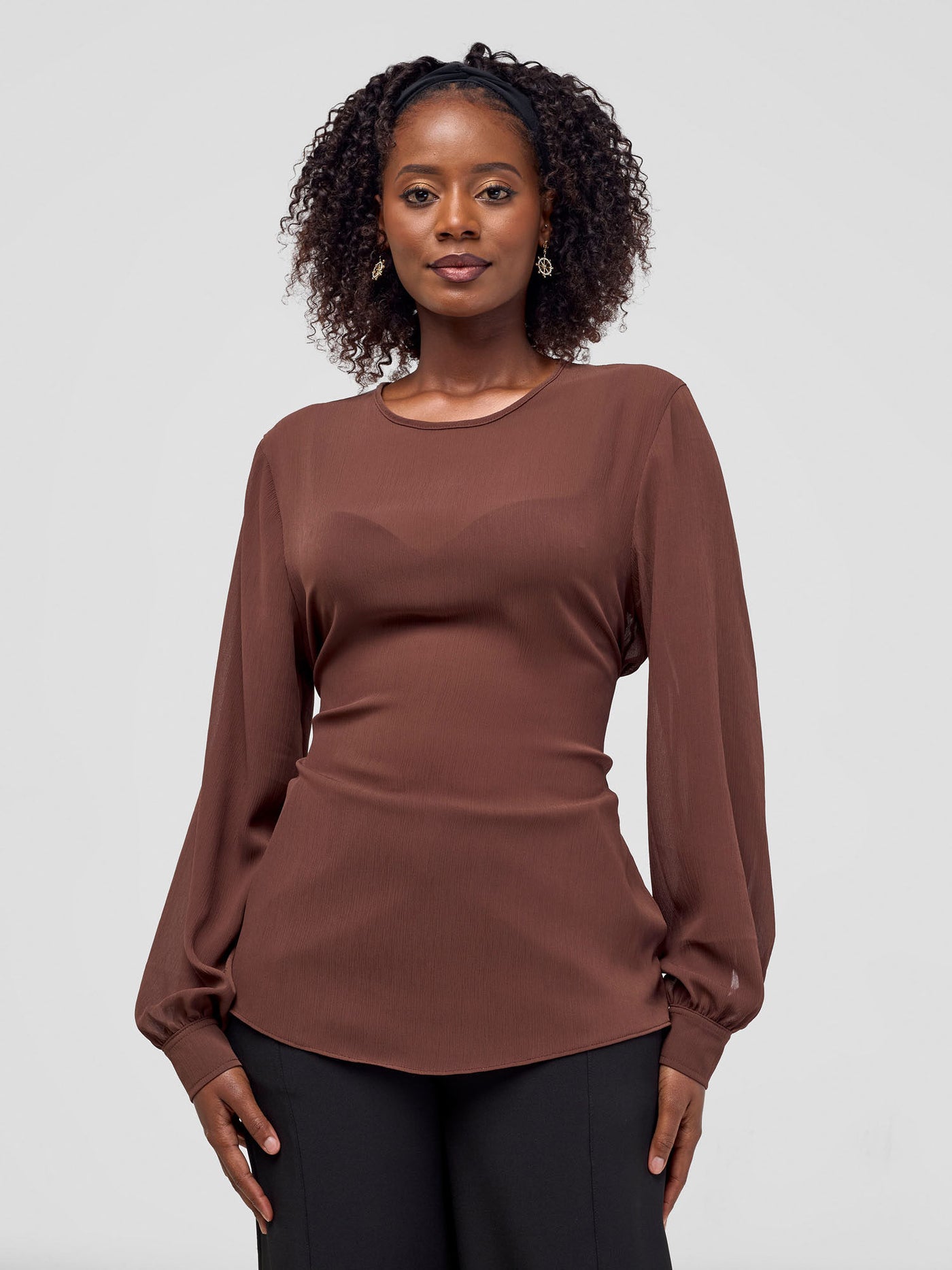 Vivo Laika Long Sleeve Tie Top - Chocolate