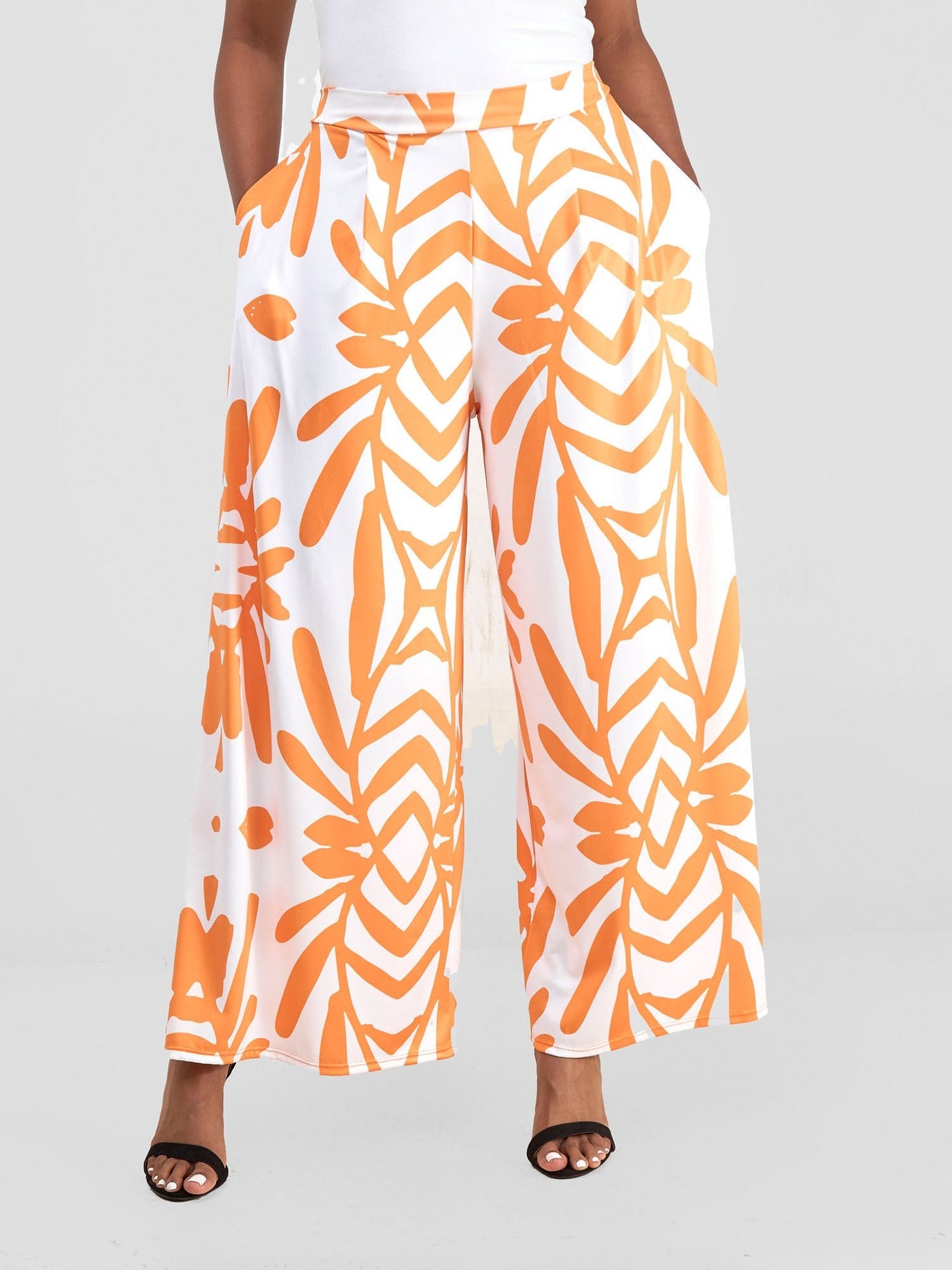 Vivo Kala Palazzo Pants - White / Orange Ukwi Print - Shopzetu