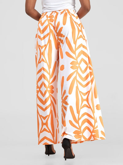 Vivo Kala Palazzo Pants - White / Orange Ukwi Print - Shopzetu