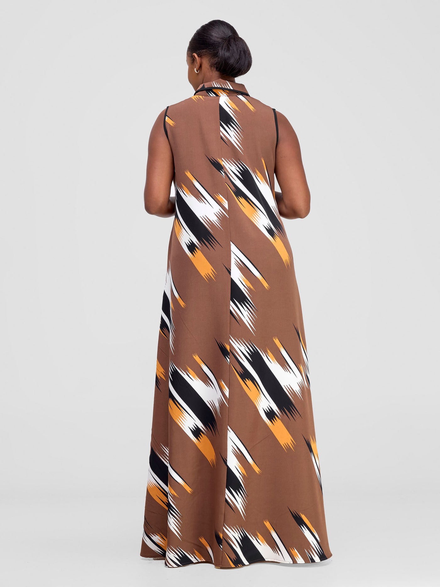 Vivo Asha Sleeveless Maxi Dress - Brown / Mustard Print - Shopzetu