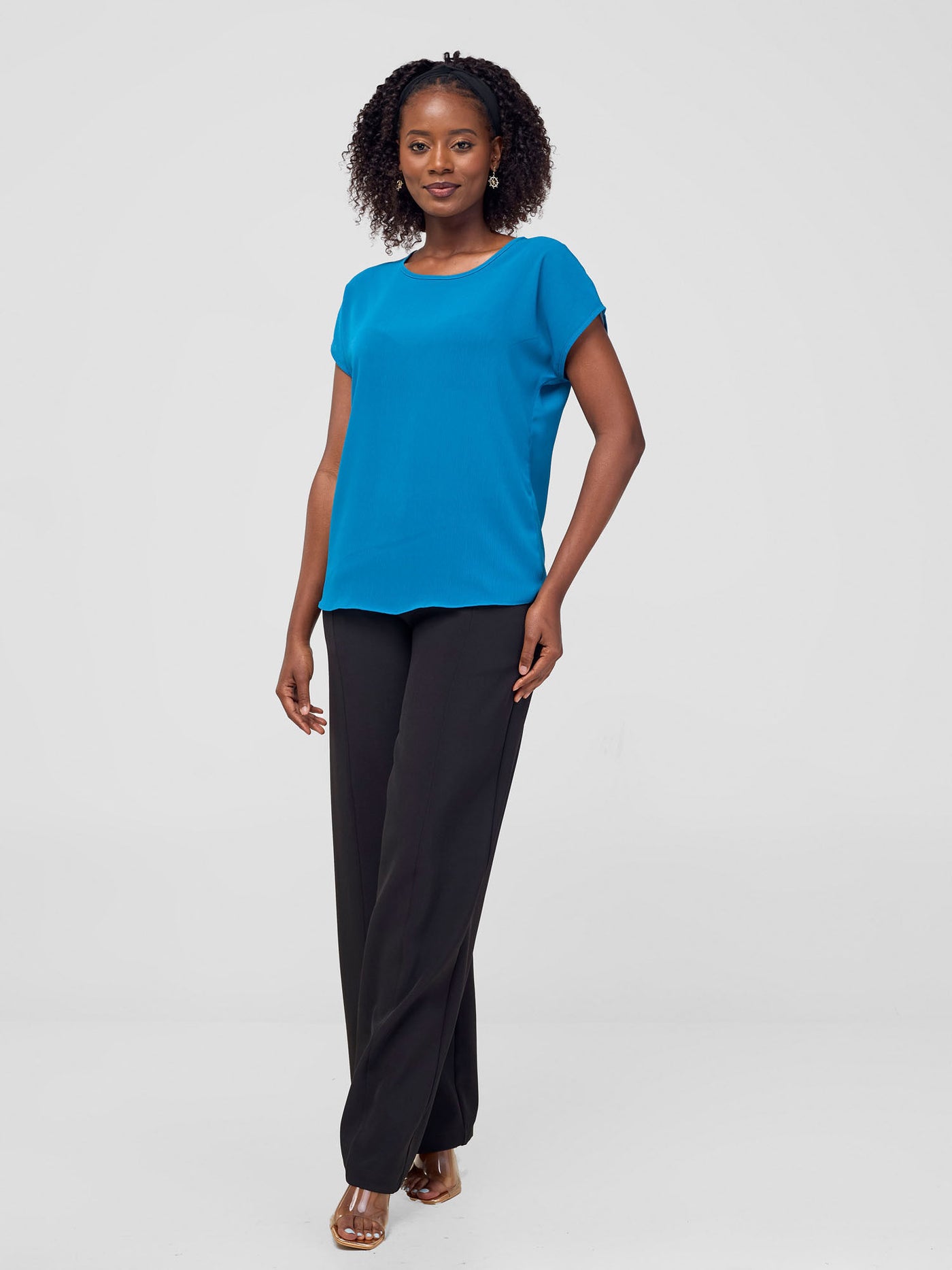 Vivo Basic Chiffon Dropped Shoulder Top - Blue