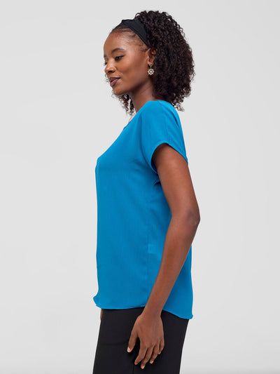 Vivo Basic Chiffon Dropped Shoulder Top - Blue