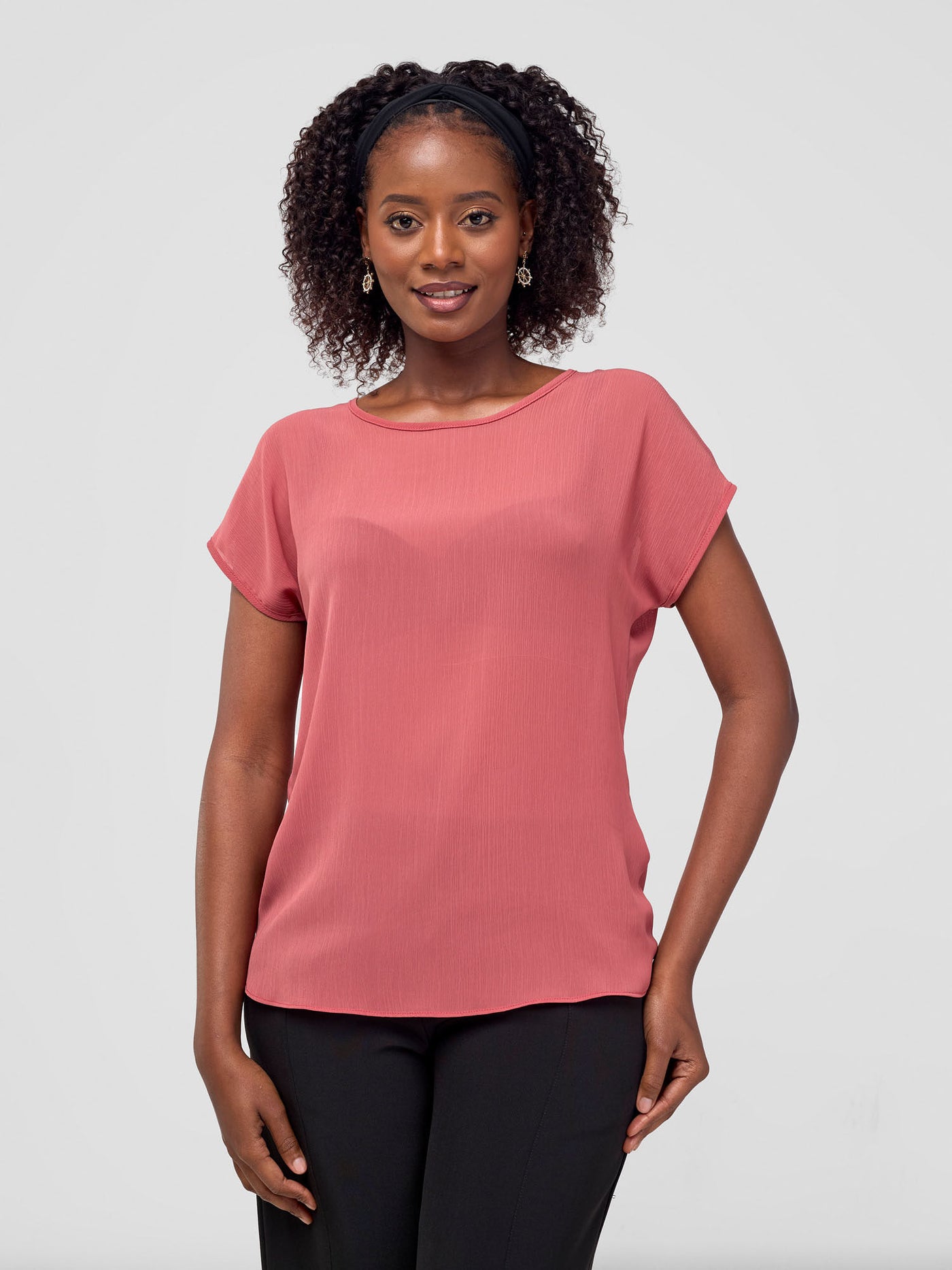 Vivo Basic Chiffon Dropped Shoulder Top - Masala