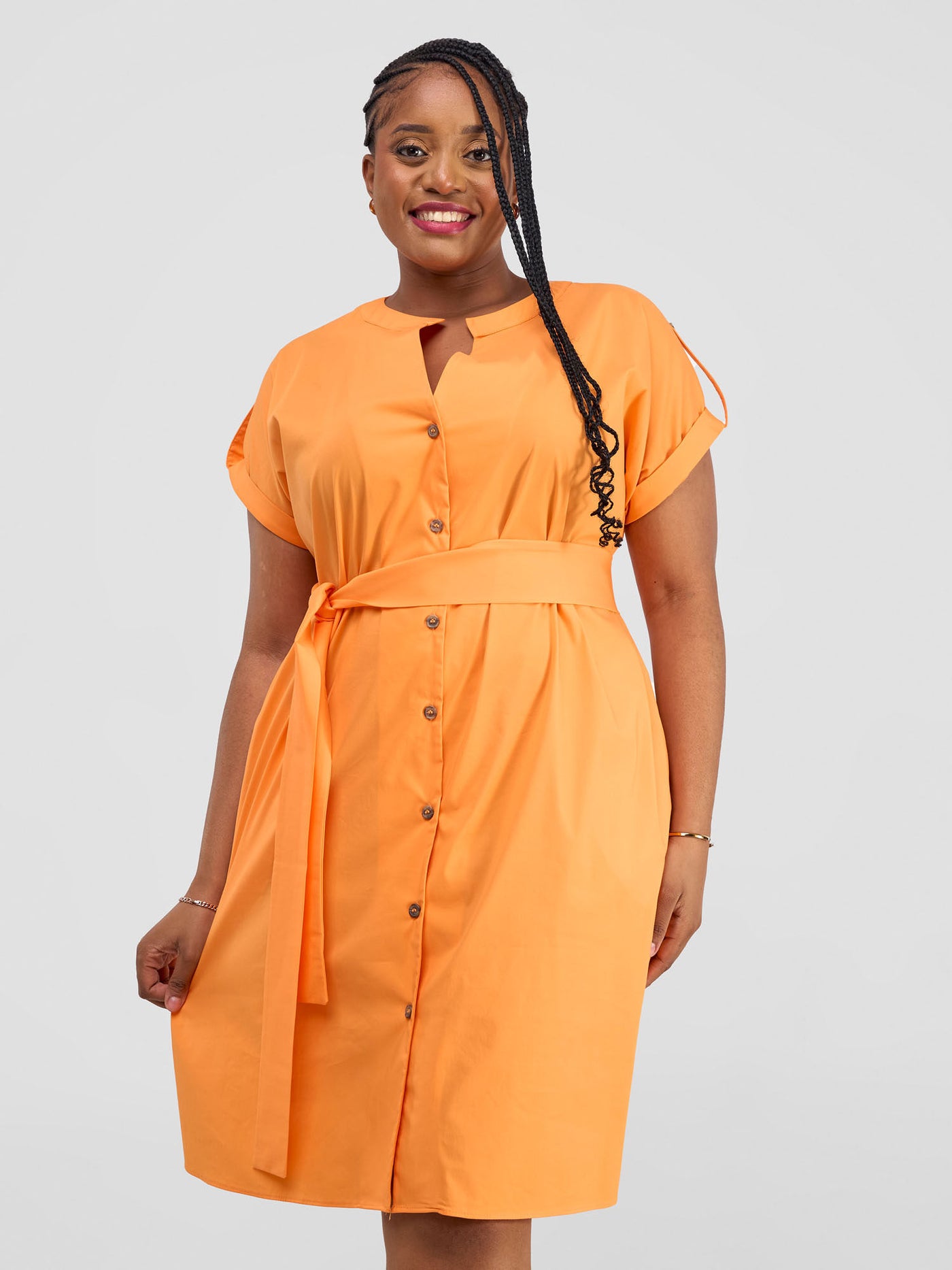 Zene Drop Shoulder Above Knee Dress - Light Orange