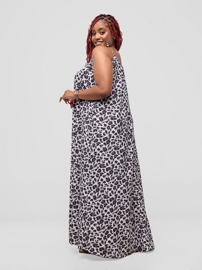 Vivo Maisha Strappy Maxi Dress - Black / Cream Print