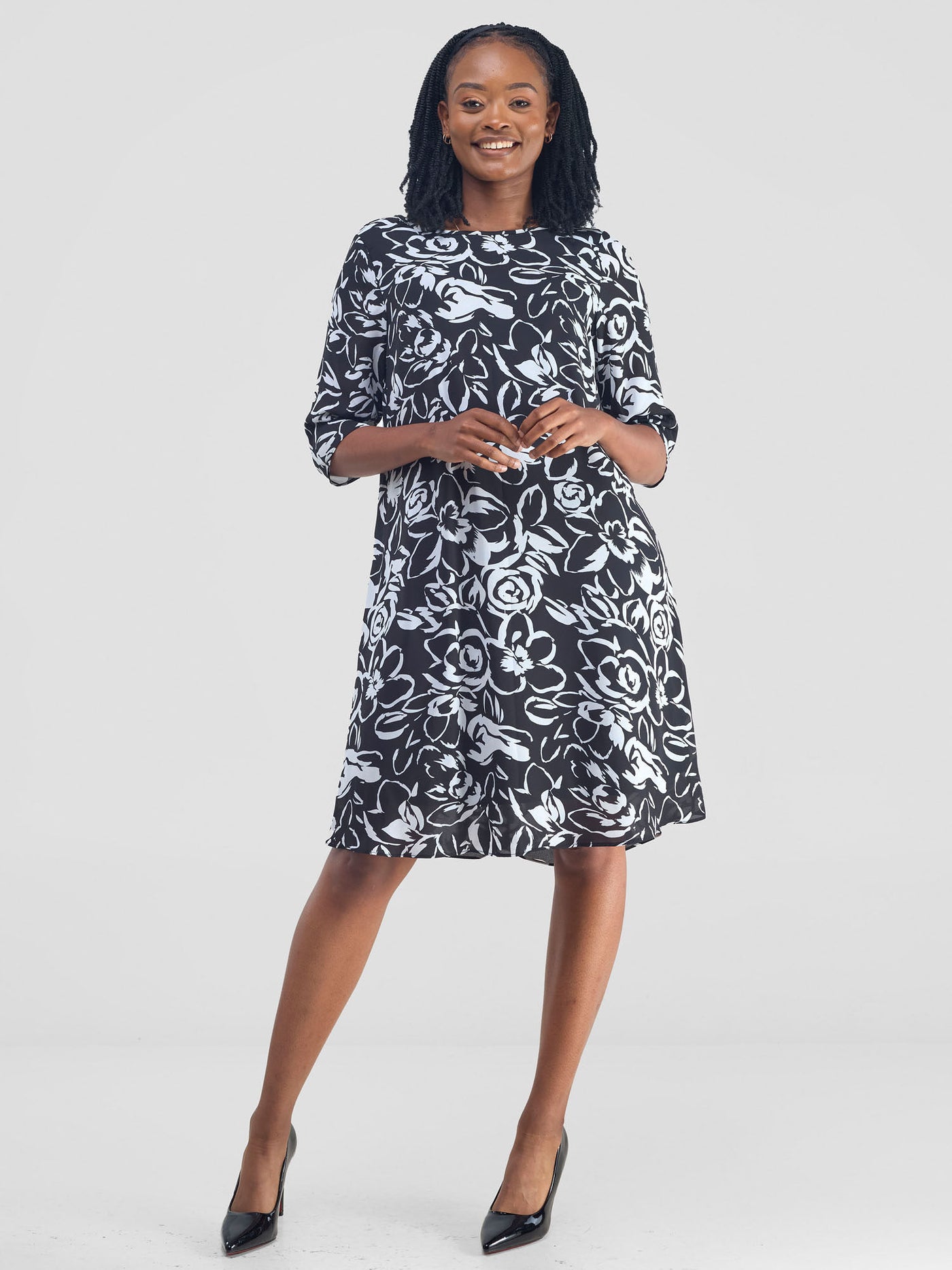 Vivo Ayo Tent Dress - Black Flowers Print