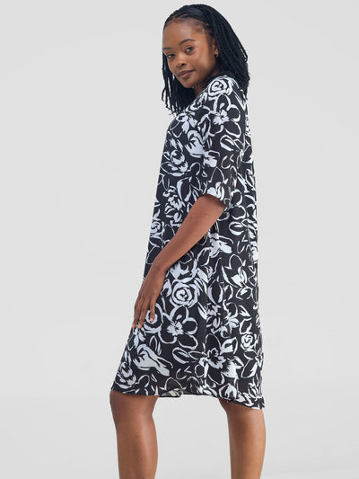 Vivo Ayo Tent Dress - Black Flowers Print