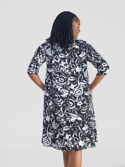 Vivo Ayo Tent Dress - Black Flowers Print