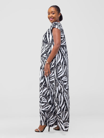 Vivo Sakari Cap Sleeve Maxi Dress - Black / Grey Print - Shopzetu