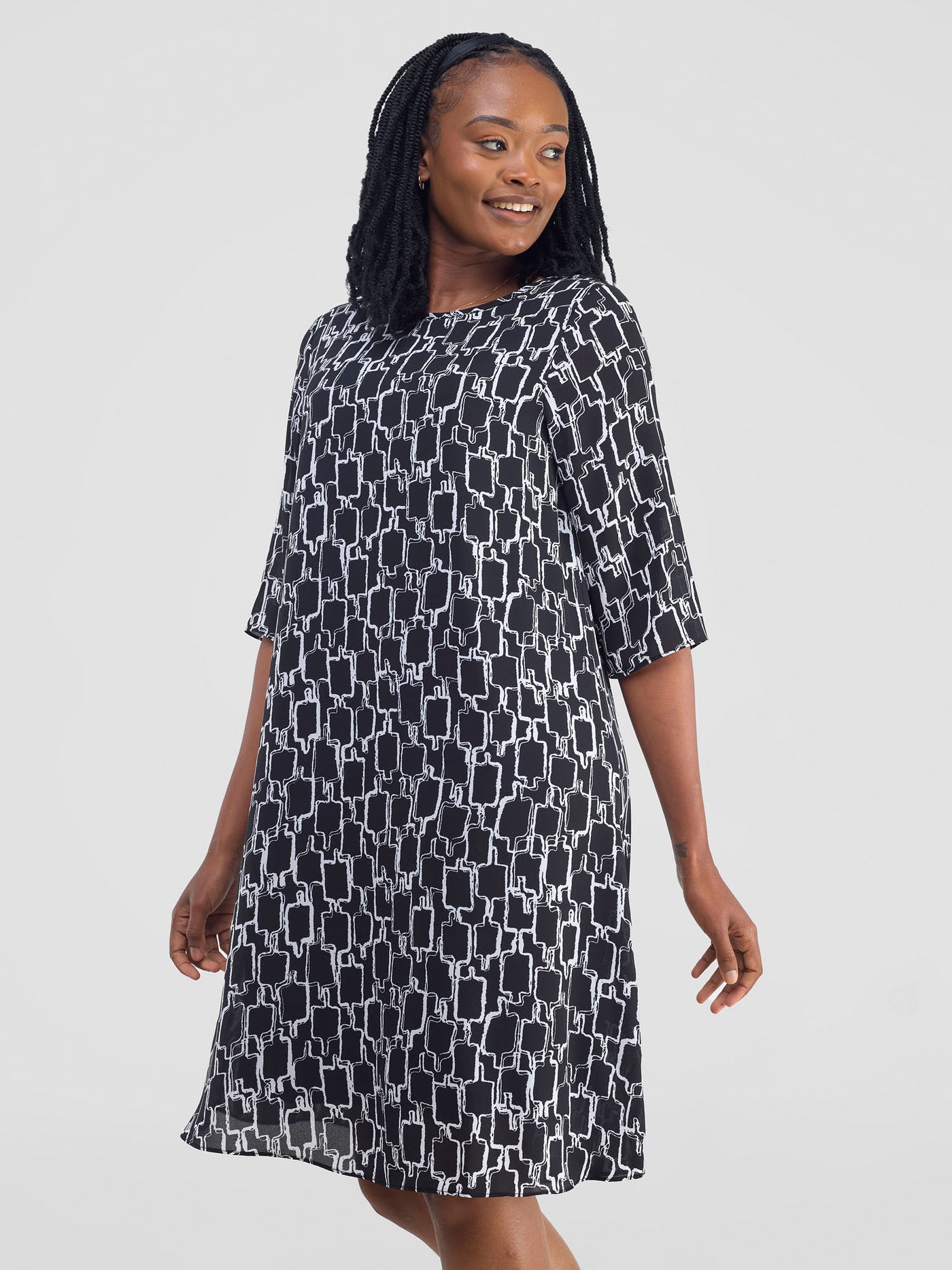 Vivo Ayo Tent Dress - Black / White Print