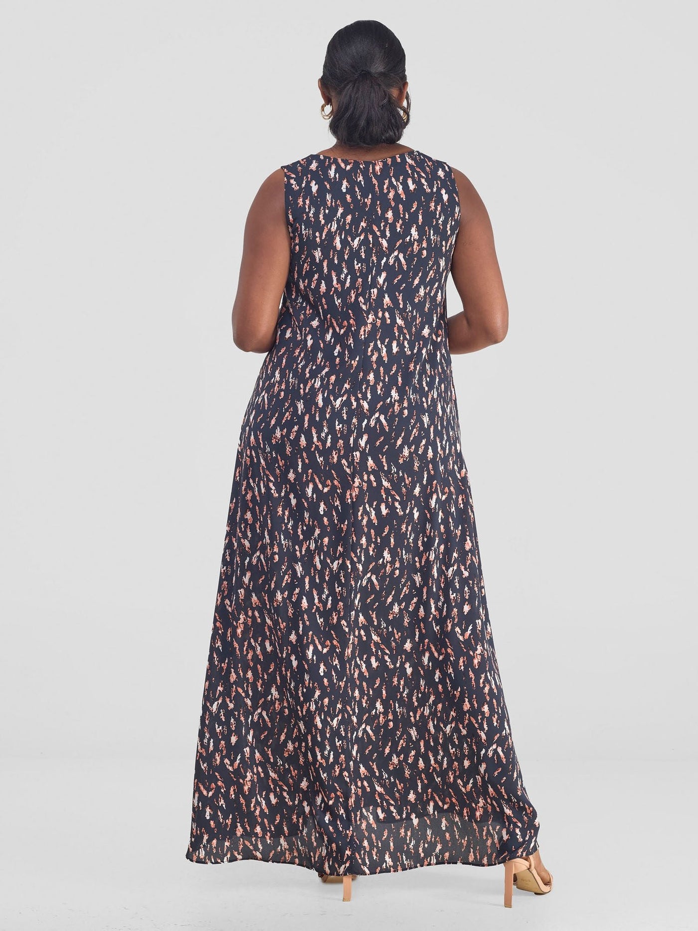 Vivo Ava Front Pleat Maxi Dress - Grey / Rust Print - Shopzetu